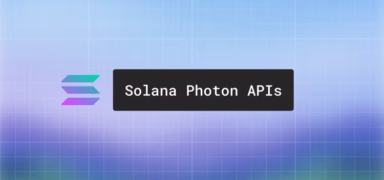 Solana logo beside a Solana Photon APIs label on a soft blue and purple grid background