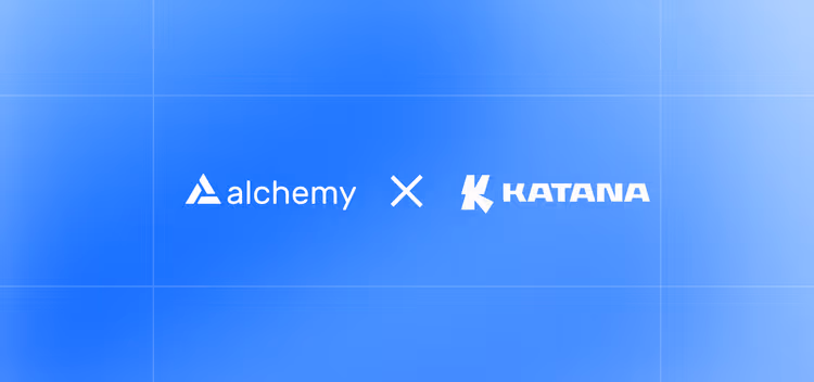 Alchemy and Katana logos on a blue gradient background
