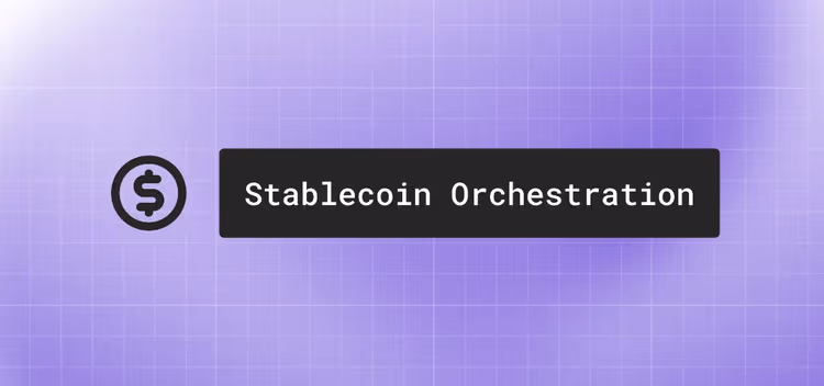 Stablecoin Orchestration banner on a light purple grid background